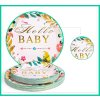 50ks Papírové párty talíře 17,8 cm, dětské narozeniny, jednorázové nádobí, Hello baby (3)