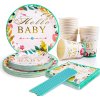 50ks Papírové párty talíře 17,8 cm, dětské narozeniny, jednorázové nádobí, Hello baby (5)