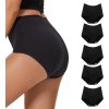 5ks dámské bavlněné kalhotky, vysoký pas s úplným krytem, XS, černé (1)