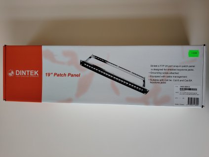 Patchpanel DINTEK, 24x port, stíněný, 1U, držák kabelů, Cat.6A, kov, stříbrná