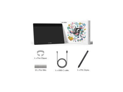 Tablet XP-PEN Deco Fun XS, USB-C, pracovní plocha 4.8 x 3, pero bez baterie, náhradní hroty, plast, černá+šedá