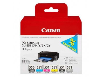 Náplně do tiskárny Canon PGI-550PGBK + CLI-551 BK/C/M/Y/GY, Multi Pack (6496B005) - originální kazety