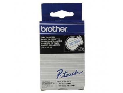 Brother TC-203, 12mm, modrý tisk/bilý podklad - originální páska laminovaná