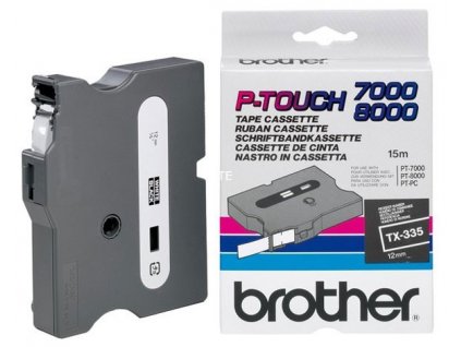 Brother TX-335, 12mm, bílý tisk/černý podklad - originální páska laminovaná