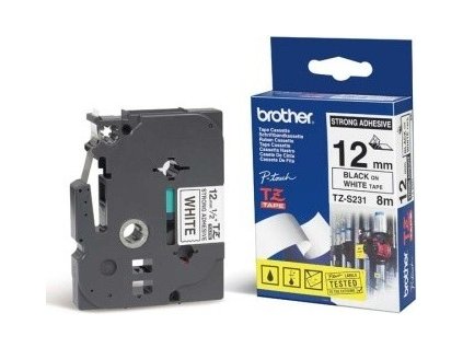 Brother TZE-S231, 12mm, černý tisk/bílý podklad - originální páska laminovaná, extrémně adhezivní