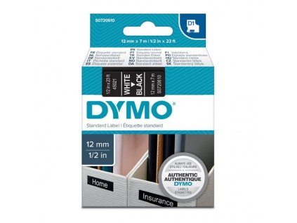 Dymo D1 45021, S0720610, 12mm, bílý tisk/černý podklad - originální páska