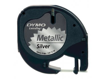 Dymo LetraTag 91208, S0721730, 12mm, černý tisk/stříbrný podklad - originální páska