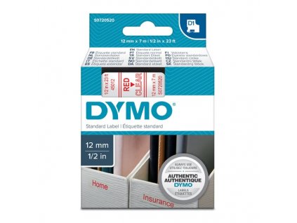 Dymo D1 45012, S0720520, 12mm, červený tisk/průhledný podklad - originální páska