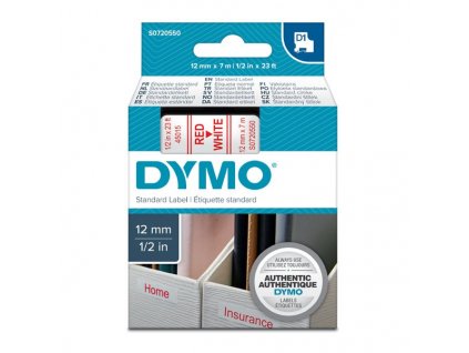 Dymo D1 45015, S0720550, 12mm, červený tisk/bílý podklad - originální páska
