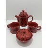 Čajový set červený s černým dekorem