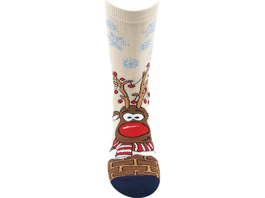 Vánoční veselé teplé ponožky ponožky Rudy smetanové