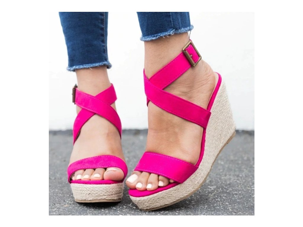 Dámské boty- dámské růžové sandály na klínu - OBCHODÍČEK.CZ