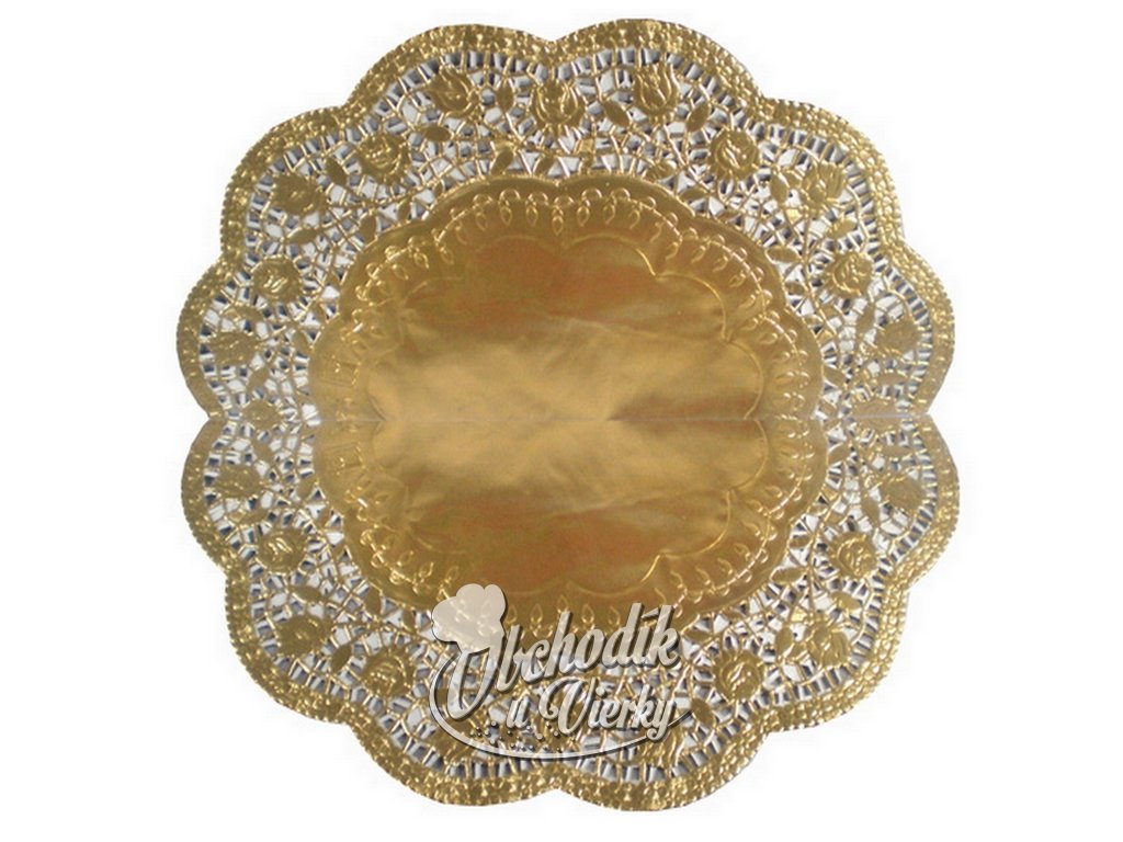 Ozdobný papier pod tortu zlatý okrúhly O 36 cm (4 ks)