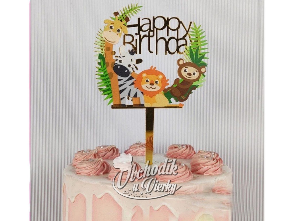 Akrylový zápich Happy Birthday safari zvieratká
