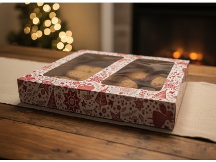 Krabica na vianočné pečivo a zákusky (na 1 kg) červená