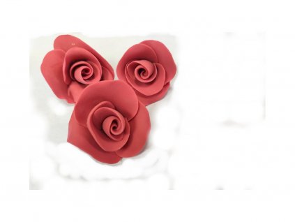 Ruže ČERVENÉ 3 ks Ø 4-5 cm - modelovaná jedlá ozdoba na tortu
