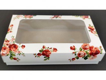Krabička s okienkom biela s ružami (500 g)