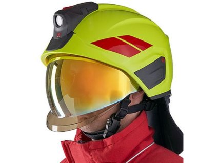 20253 zasahova prilba rosenbauer heros h30 zlaty stit zatylnik kandahar okuliare vnutorne led svietidlo pozicne svetlo a polepy