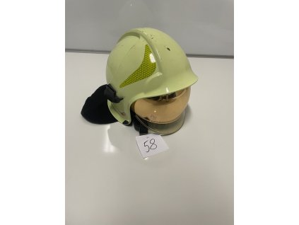 Zásahová prilba Kalisz Vulcan so zlatým štítom , okuliarmi, zátylníkom, 58