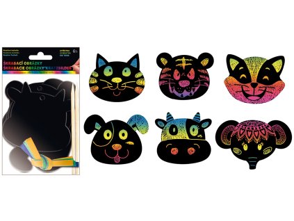 Škrabací zvířátka 6 ks 11 cm, 2 rydla, 6 mašliček