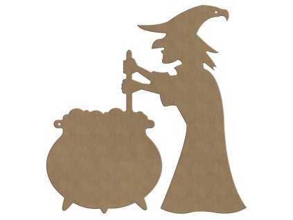 dreveny vyrez k dekoraci gomille zavesny 35 x 37 cm carodejnice s kotlikem