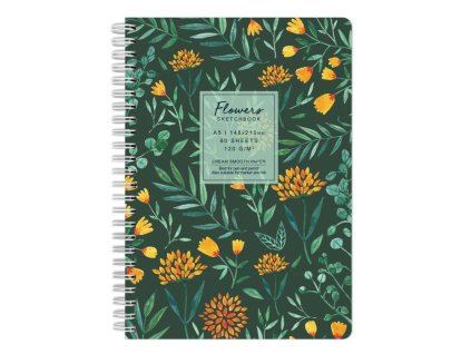 Kroužkový blok Flowers zelený (120g/m2, 60 listů)
