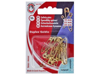 Špendlík spínací Goldin mosaz assort 19, 22, 28mm (v.3/0, 2/0, 0) 18ks/sva.