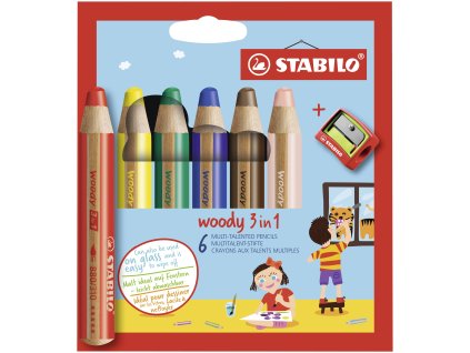 Pastelky Stabilo WOODY  3v1, sada 6 ks + ořezávátko