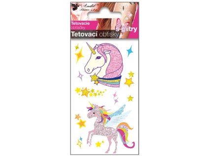 Tetovací obtisky s glitry 10,5x6 cm-jednorožci