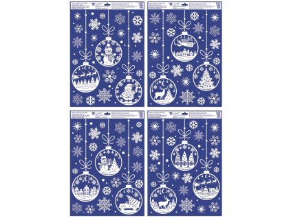 Okenní fólie bílé baňky s glitry 35 x 50 cm