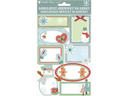 Samolepicí jmenovky na dárky 3D s glitry 8 ks, 21x14 cm