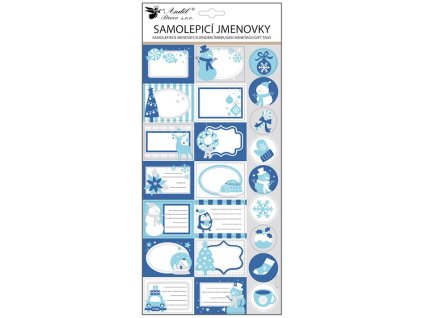 Samolepicí jmenovky na dárky s modrými glitry 23 ks, 18,5 x 40 cm