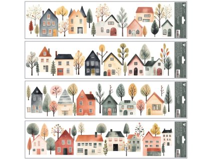 Okenní fólie barevné akvarelové domečky 60 x 22,5 cm