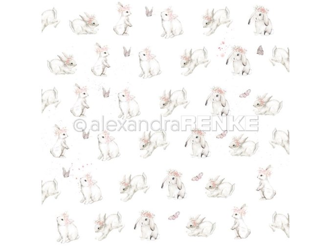 Jednostranný papír na scrapbook (1ks) Rabbits with wreaths