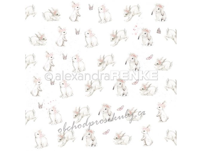 Jednostranný papír na scrapbook (1ks) Rabbits with wreaths