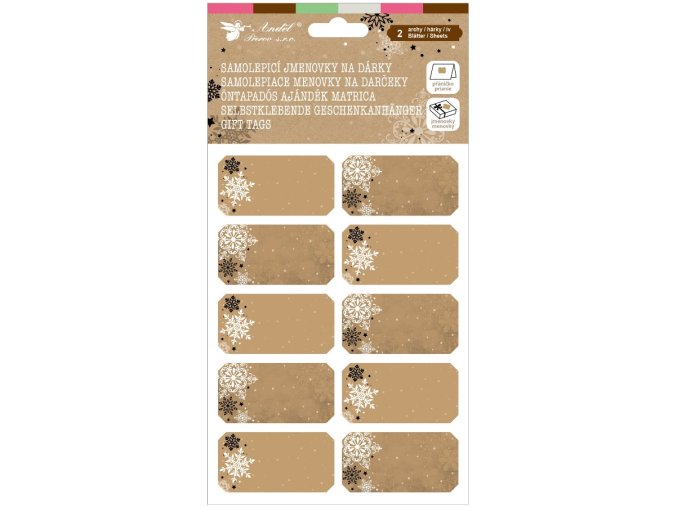 Jmenovky vánoční kraft papír 2 archy 18 x 13 cm