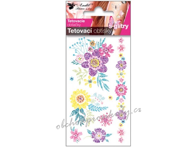 Tetovací obtisky s glitry 10,5 x 6 cm - květiny