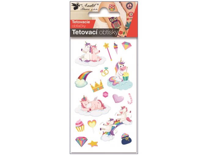 Tetovací obtisky 7,5 x 12 cm - jednorožci