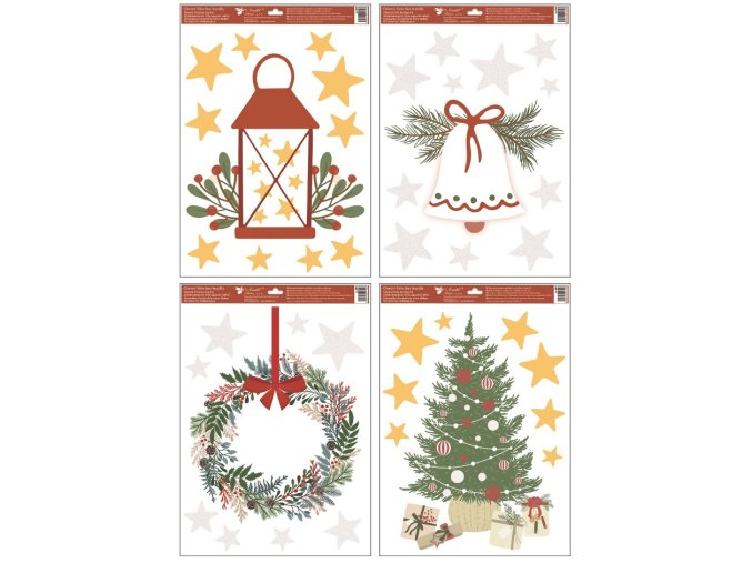 Okenní fólie barevné vánoční dekorace s glitry 35 x 50 cm
