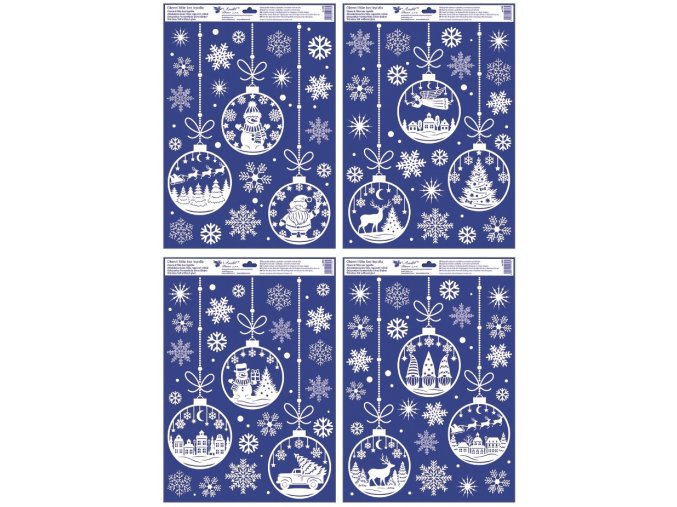 Okenní fólie bílé baňky s glitry 35 x 50 cm