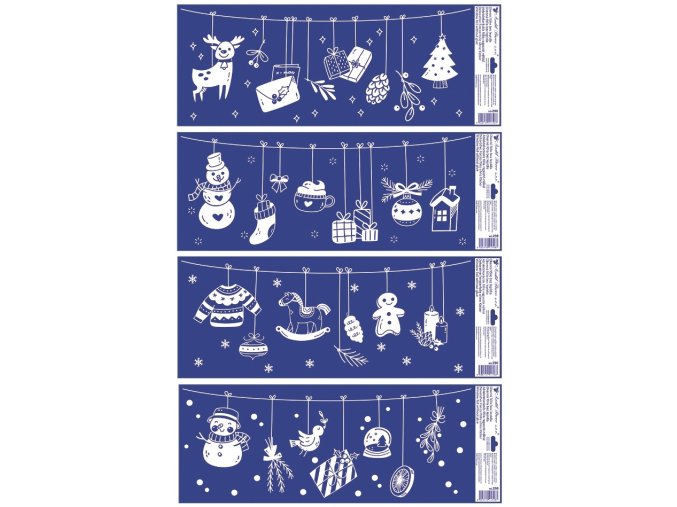 Okenní fólie bílé ozdoby na šňůrce s glitry 60 x 22,5 cm