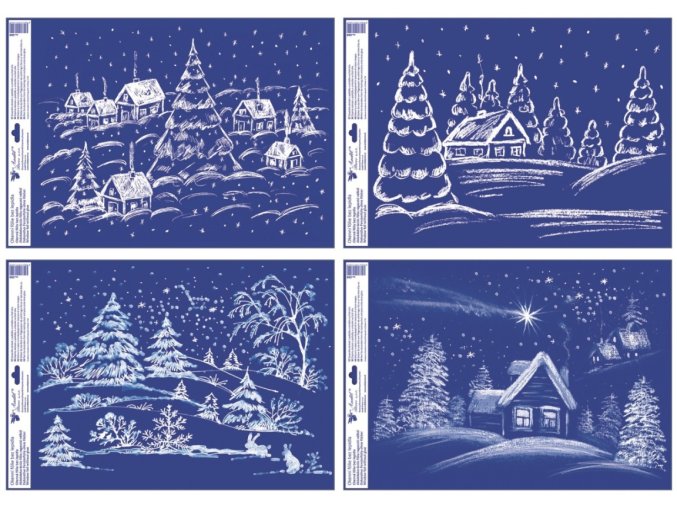 Okenní fólie česká zimní zasněžená krajina s glitry 35 x 50 cm