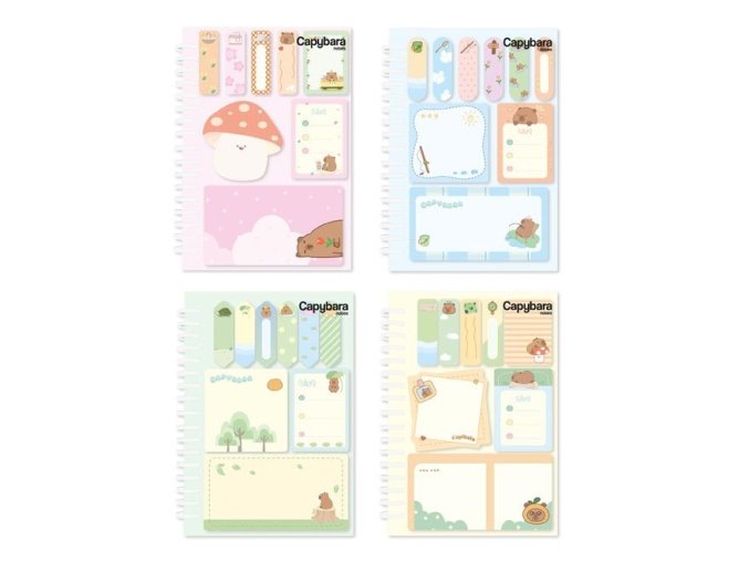 Samolepicí bloček capybara se spirálou - set - 7501644