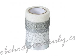 Samolepicí papírová washi páska sada - stříbrné a bílé (5ks)