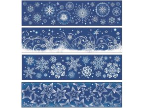 Okenní fólie pruh vločky, hvězdy s glitry 59x15cm