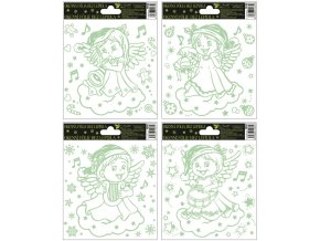 Okenní fólie andílci svítící ve tmě 14x14cm, čtyři motivy