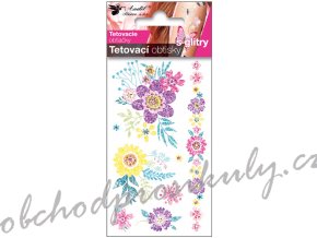 Tetovací obtisky s glitry 10,5 x 6 cm - květiny