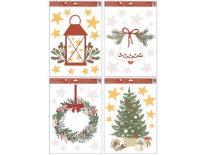 Okenní fólie barevné vánoční dekorace s glitry 35 x 50 cm