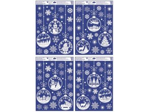 Okenní fólie bílé baňky s glitry 35 x 50 cm