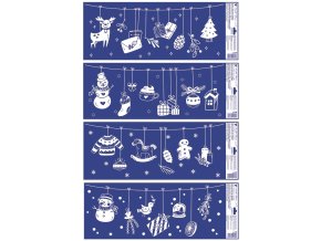 Okenní fólie bílé ozdoby na šňůrce s glitry 60 x 22,5 cm